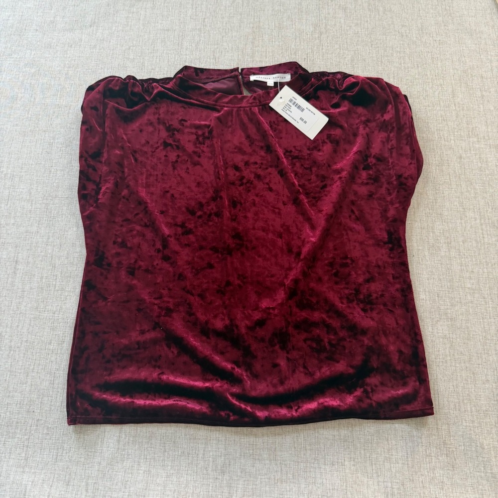 Evereve Melissa Nepton Acacia Velvet Shirred Shoulder Tee Women's XS NWT
